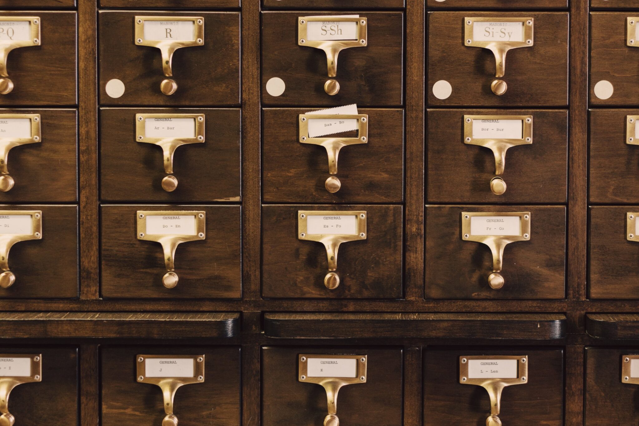 Card catalogued drawers