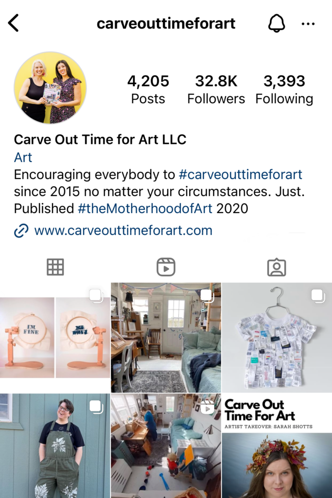 Screenshot of Carve out time for art on Instagram