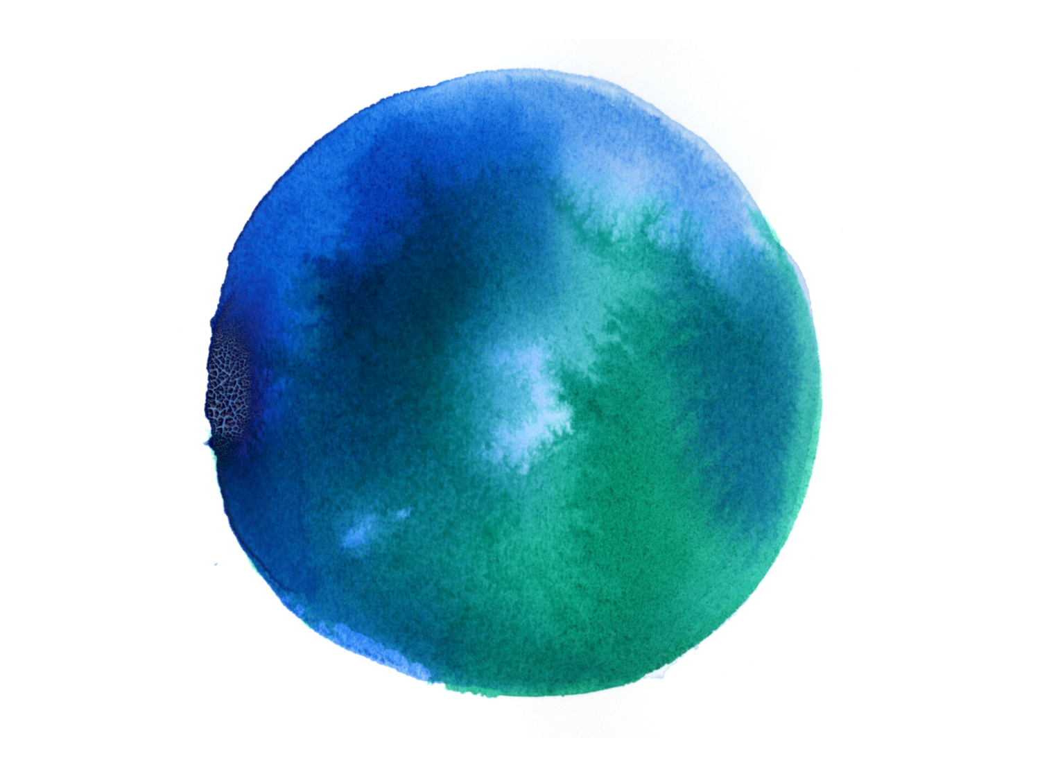 Blue and green watercolor wash in the shape of a circle