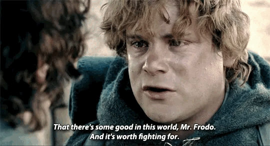 Samwise from Lord of the Rings says "There's some good in the world Mr. Frodo. And it's worth fighting for."