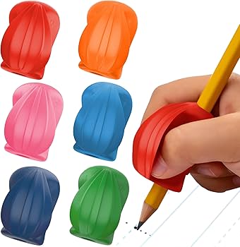 Hand holding crossover grip pencil grip with curved hand placement
