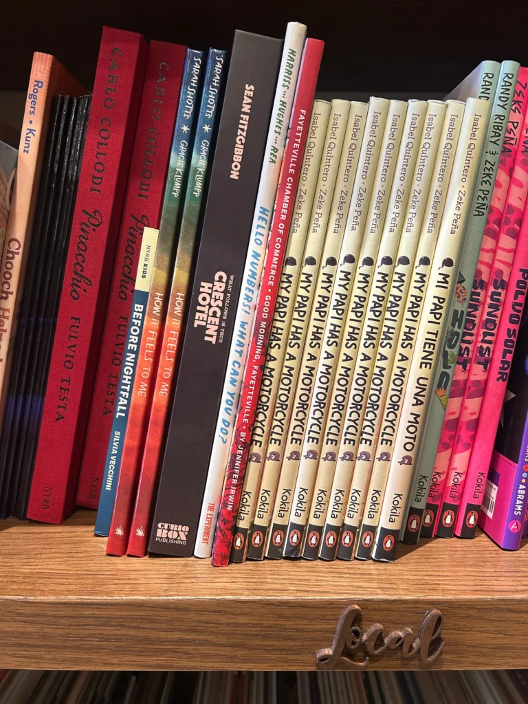 Rainbow spine of How it Feels to Me on local shelf in Dad Suggests Books Fayetteville Arkansas.