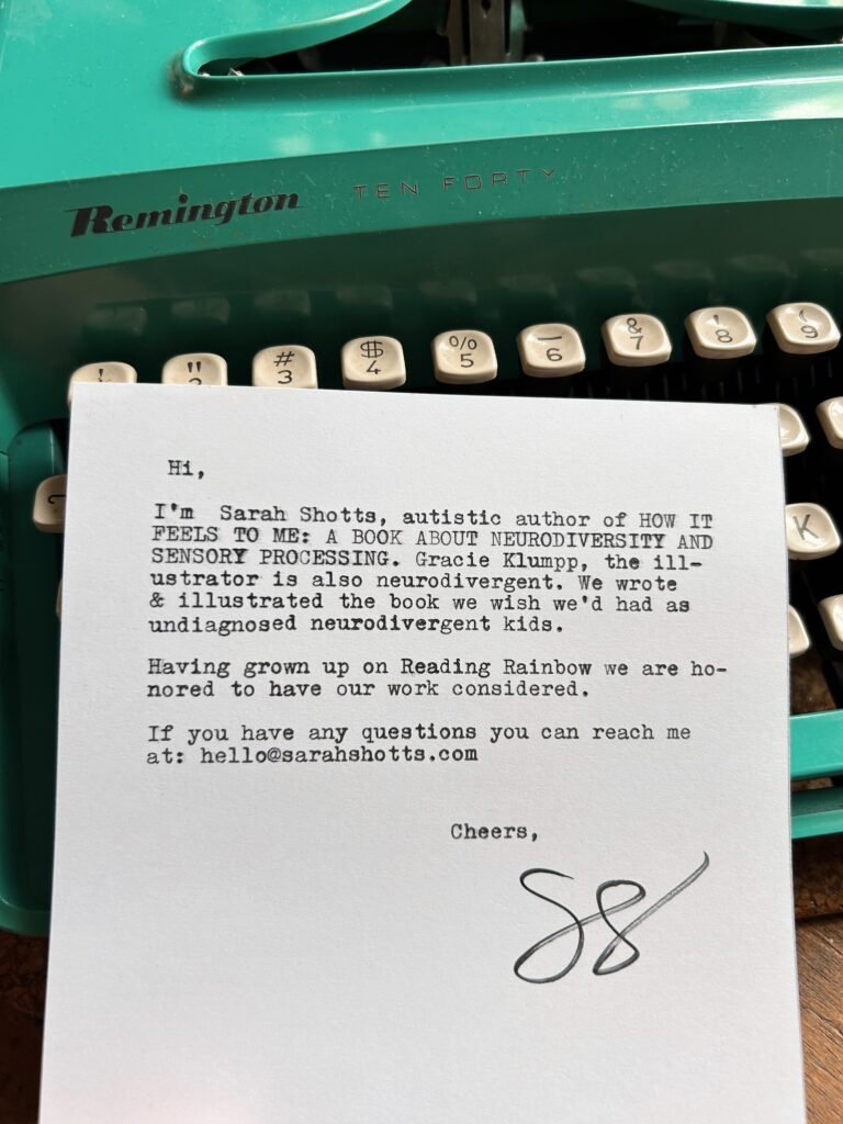 Hand typed letter submitting our book to Reading Rainbow 